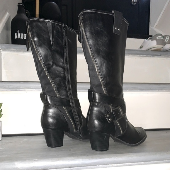 Rialto Caparella Black Heeled Boots Women's Size 8 1/2 M Buckles Zipper - Picture 2 of 9